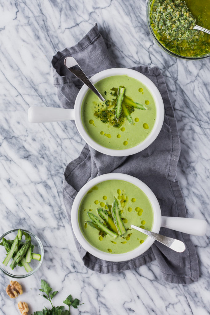 asparagus veloute with walnut parsley pistou