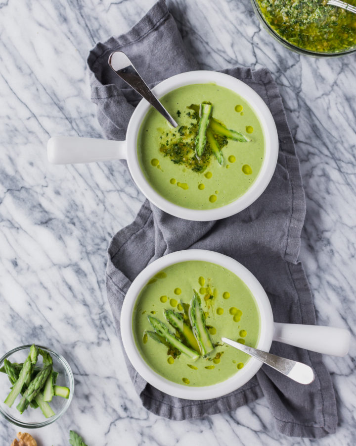 asparagus veloute with walnut parsley pistou