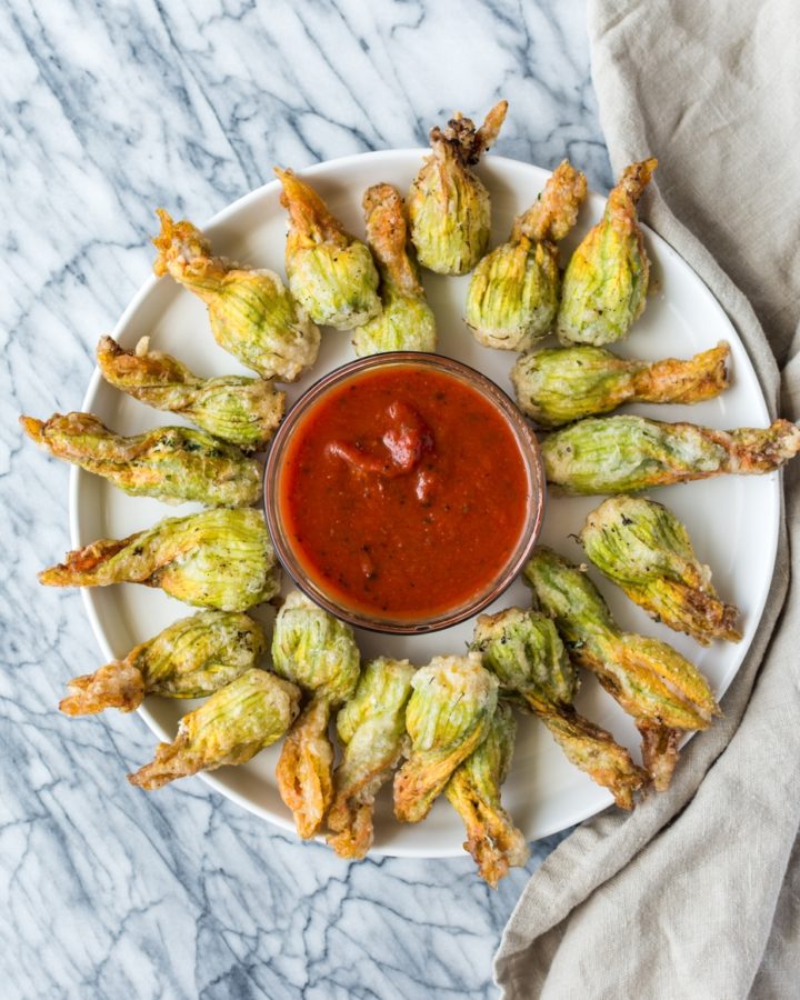 ricotta and herb stuffed squash blossoms