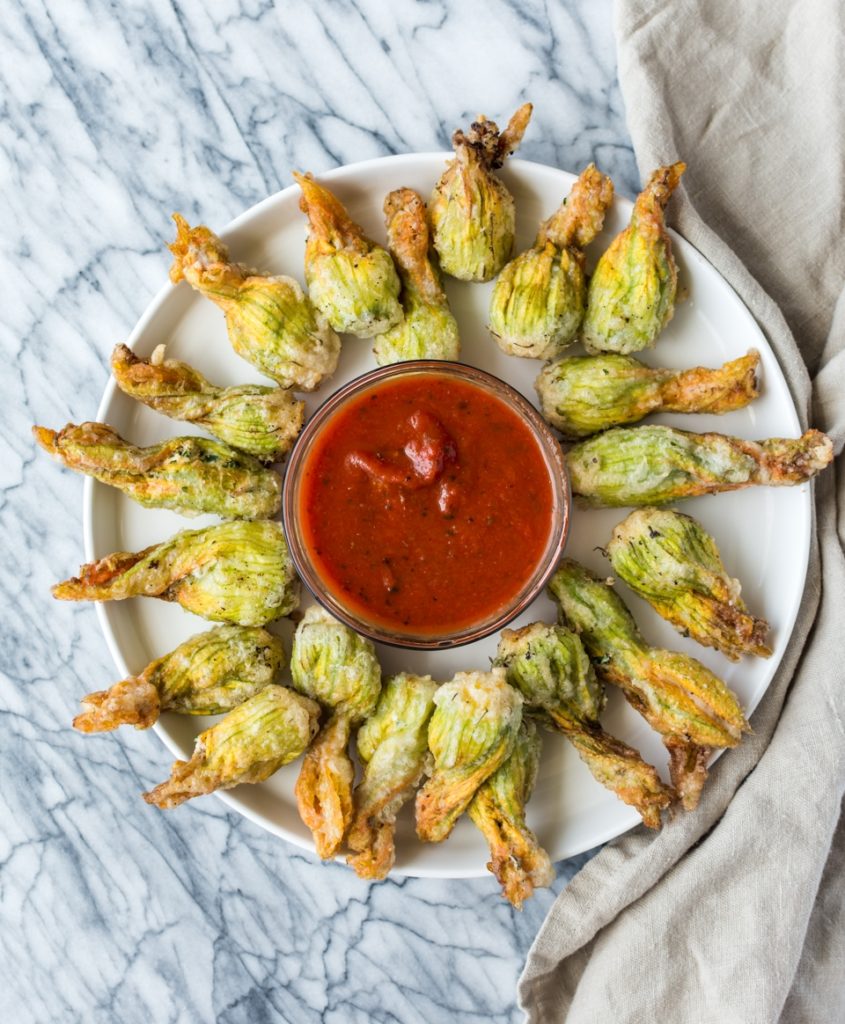 ricotta and herb stuffed squash blossoms