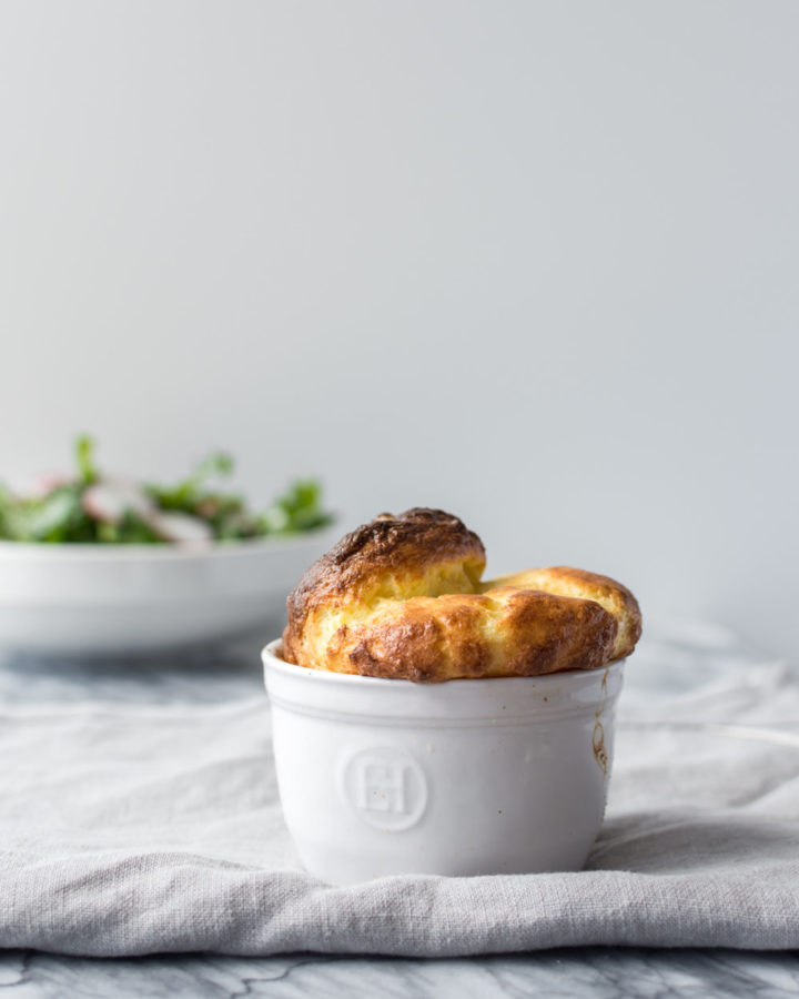 cheese soufflé with soubise sauce