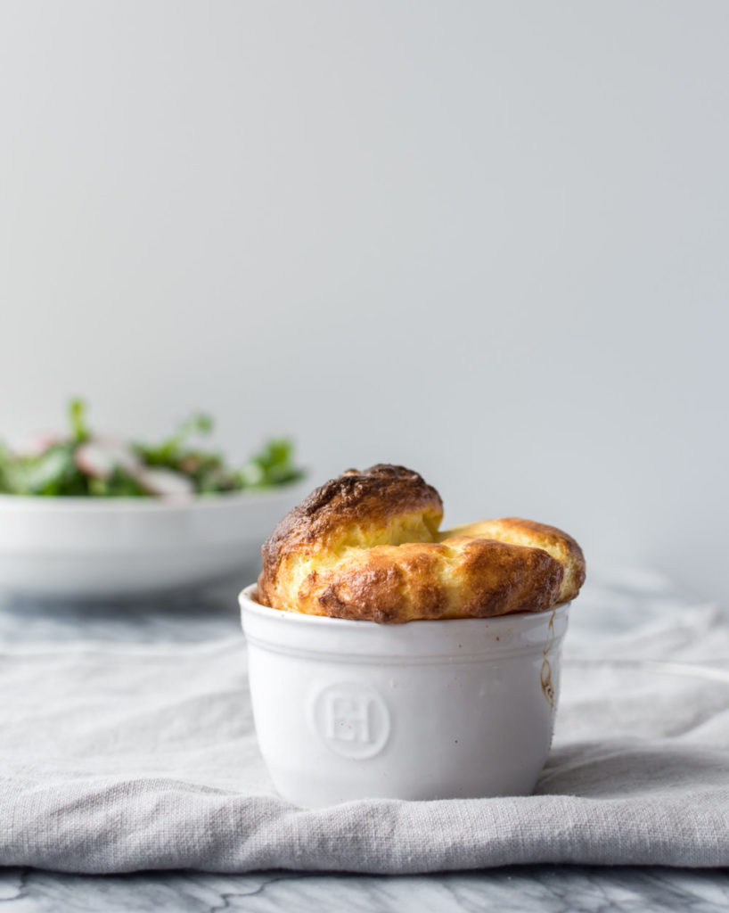 cheese soufflé with soubise sauce