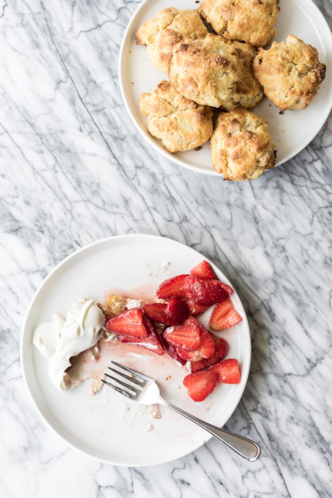 macerated strawberries with almond scones and whipped cream