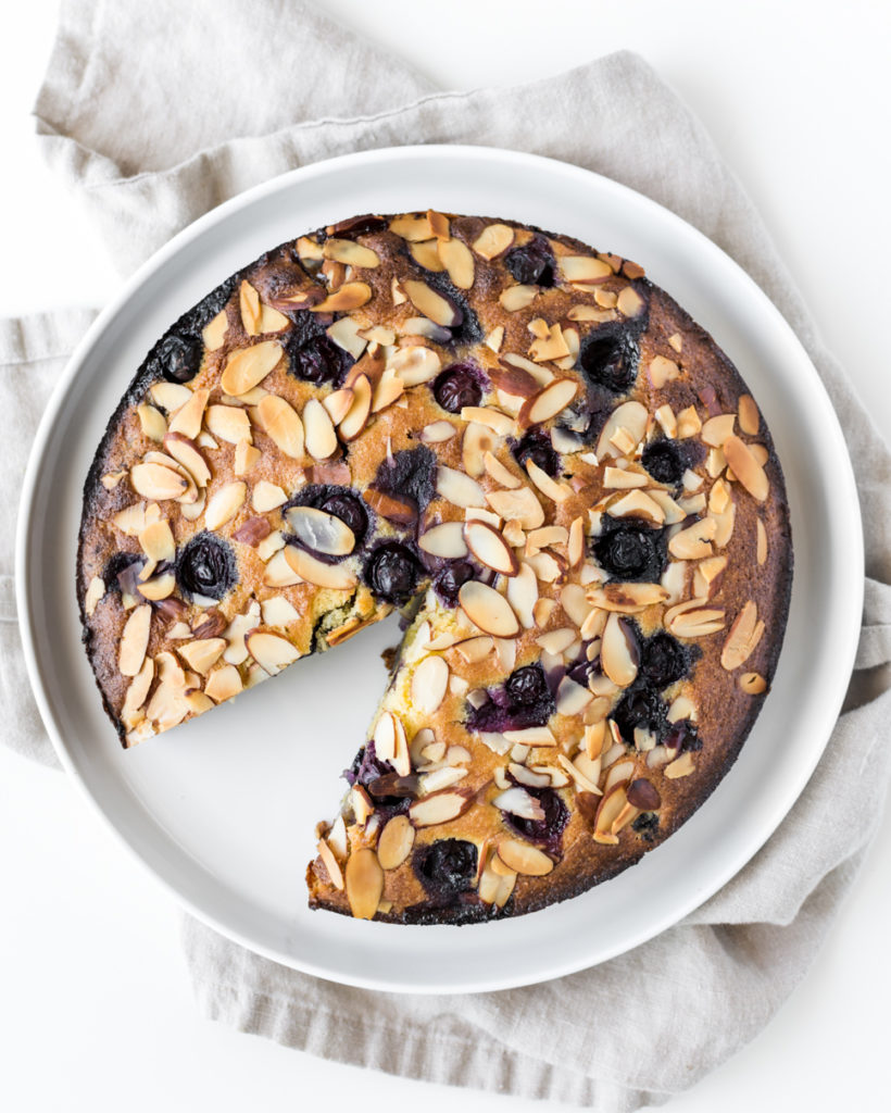 simple coconut almond blueberry cake