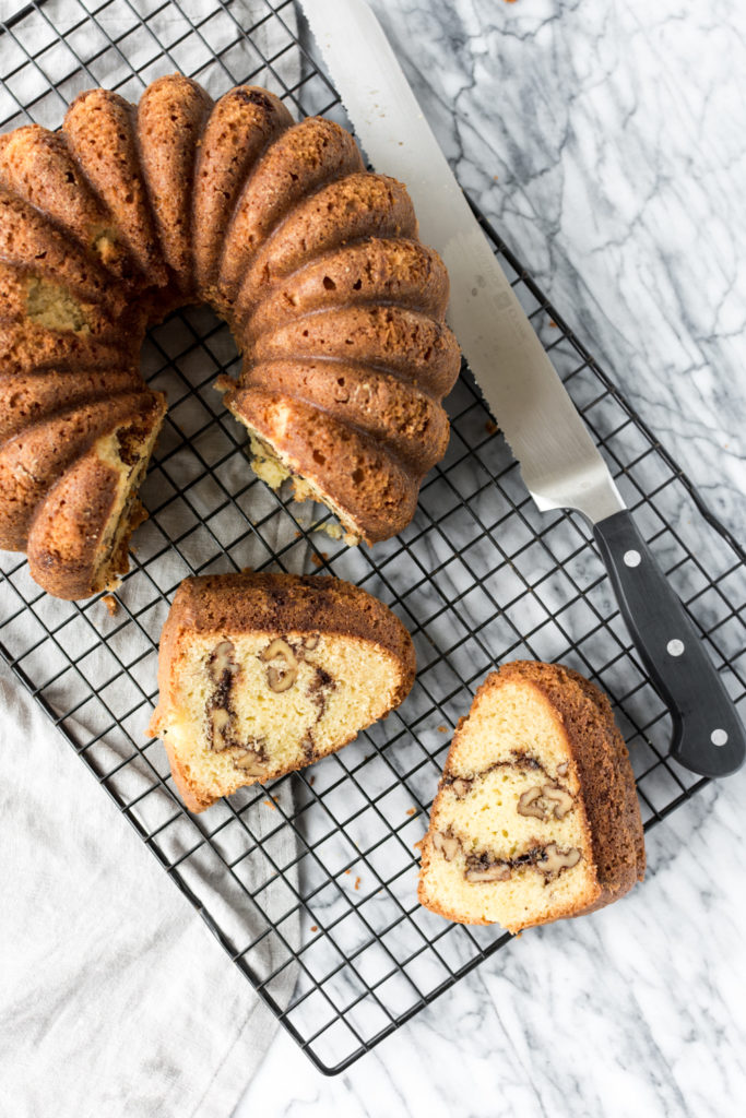 sour cream coffee cake with cinnamon walnut streusel