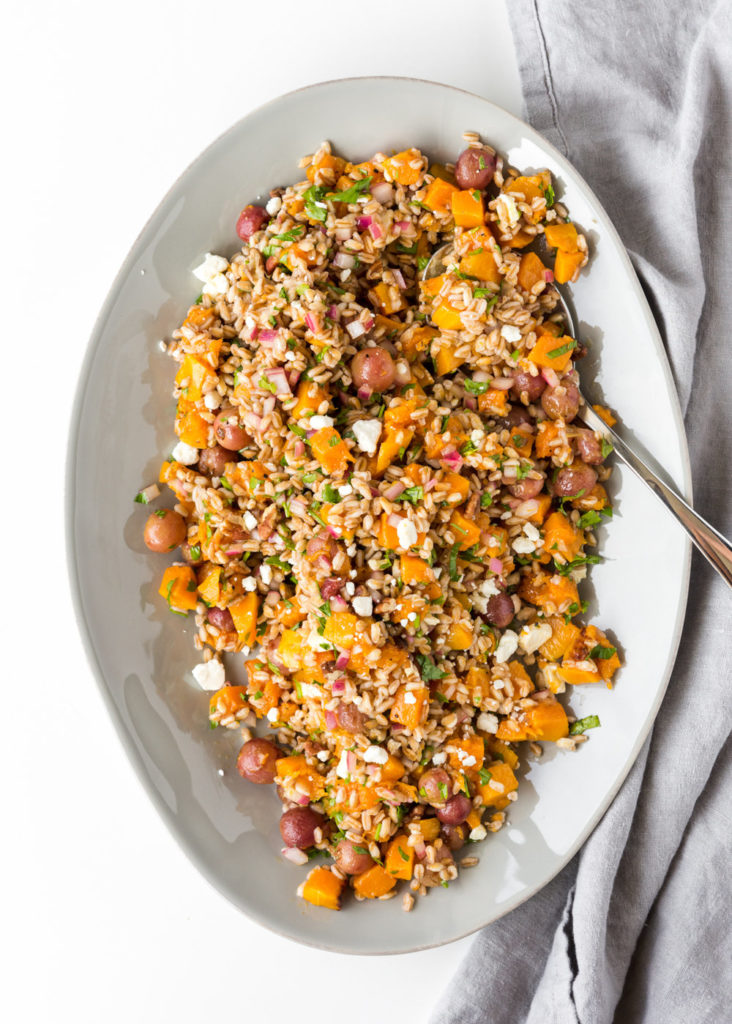 butternut squash salad with farro and roasted grapes