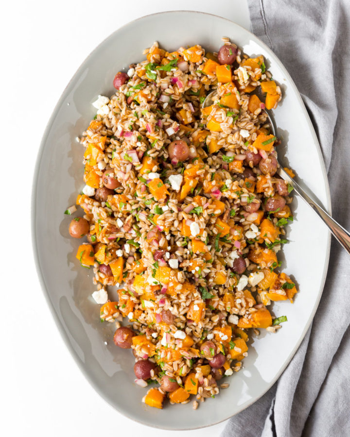 butternut squash salad with farro and roasted grapes