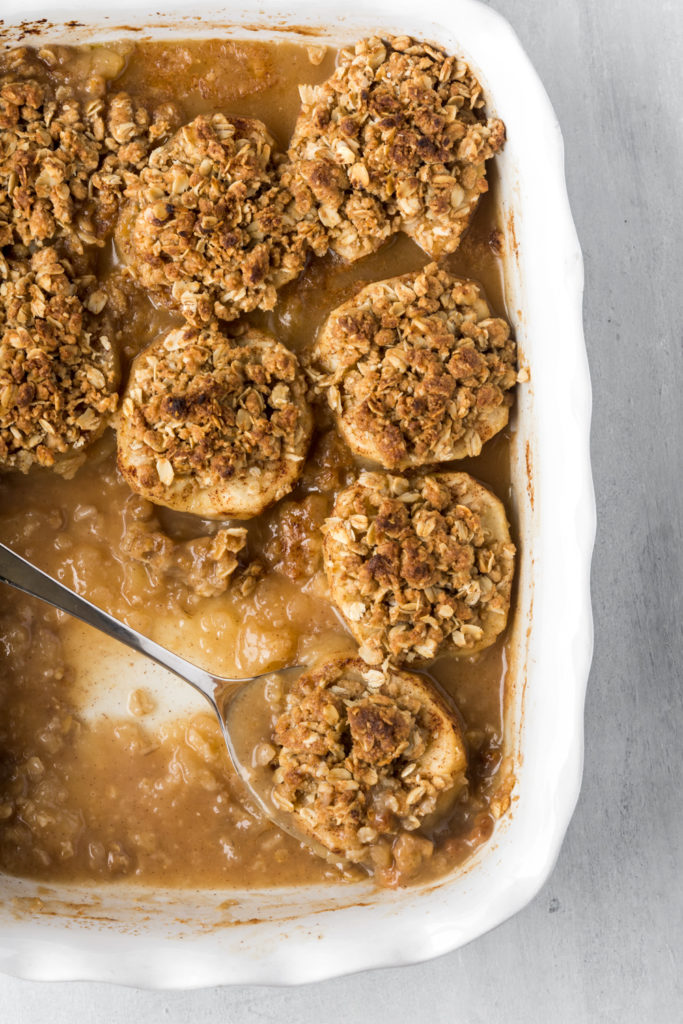 baked apple halves with oat streusel recipe-- with spice seasonal food blog