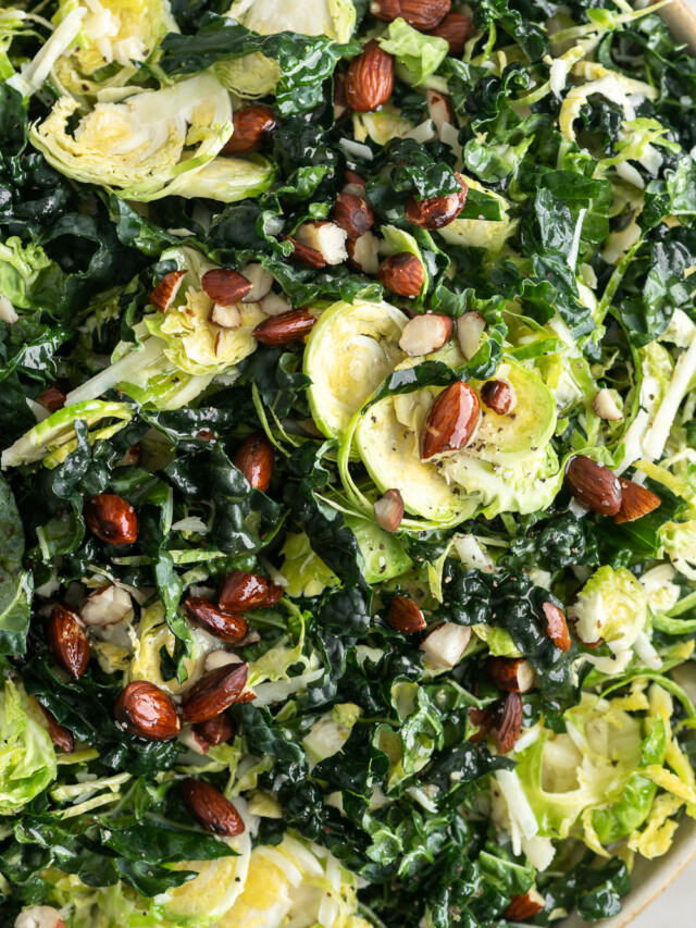 shaved brussel sprout and kale salad