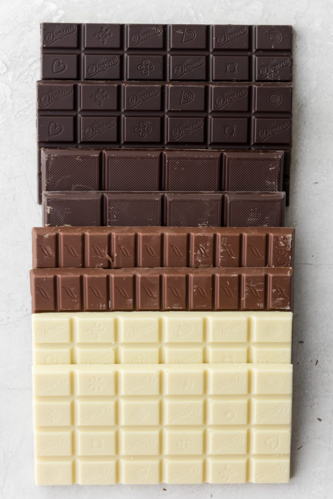 how to make a chocolate board-- white, milk, dark and extra dark chocolate