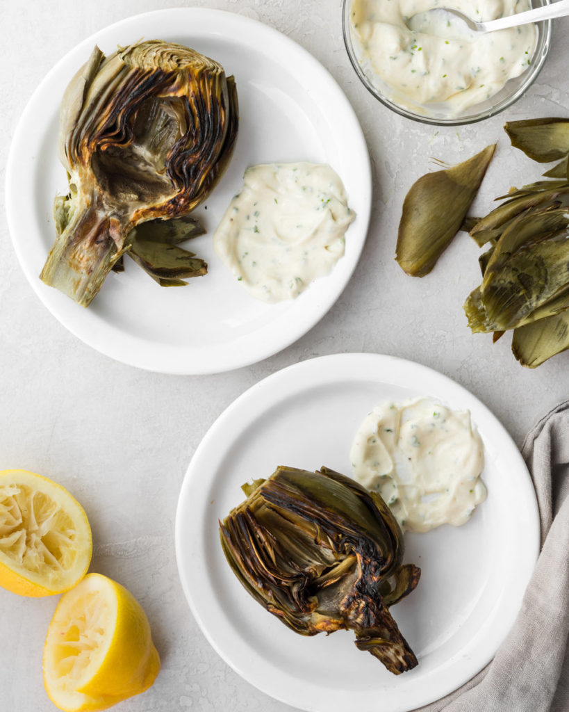 roasted artichokes with creamy chive sauce