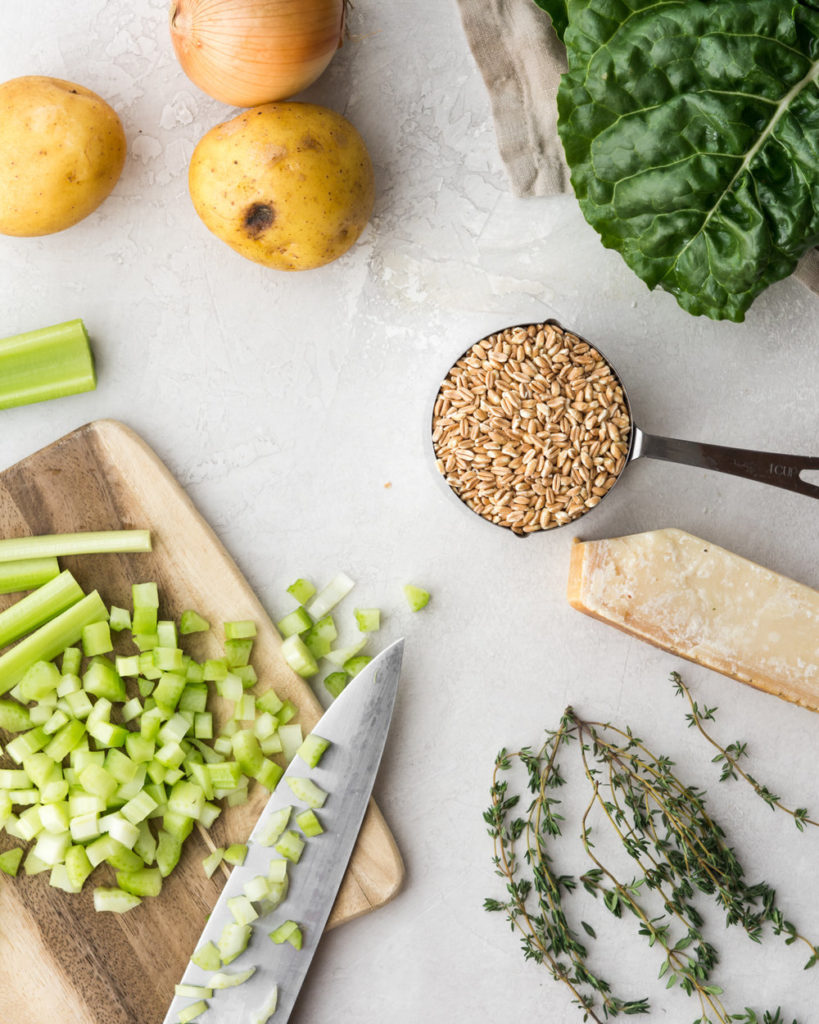 swiss chard soup with farro and potatoes