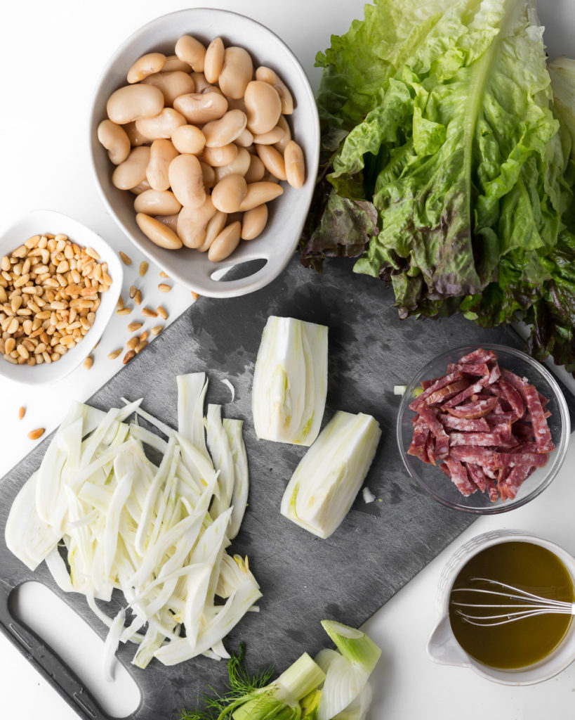 butter lettuce, fennel, salami, pine nuts, red wine vinaigrette