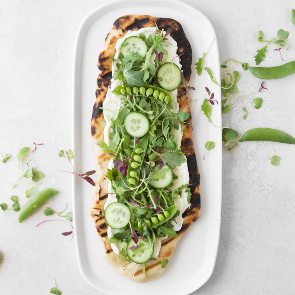 grilled flatbread with ricotta, arugula and peas-- withspice seasonal food blog