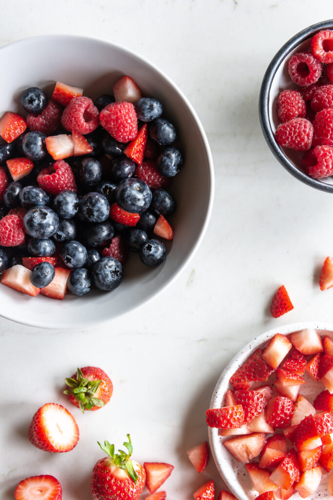 strawberries, blueberries, raspberries