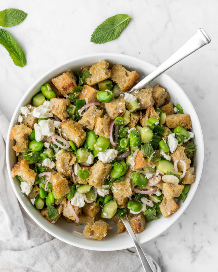 fava bean panzanella spring bread salad recipe-- withspice seasonal food blog