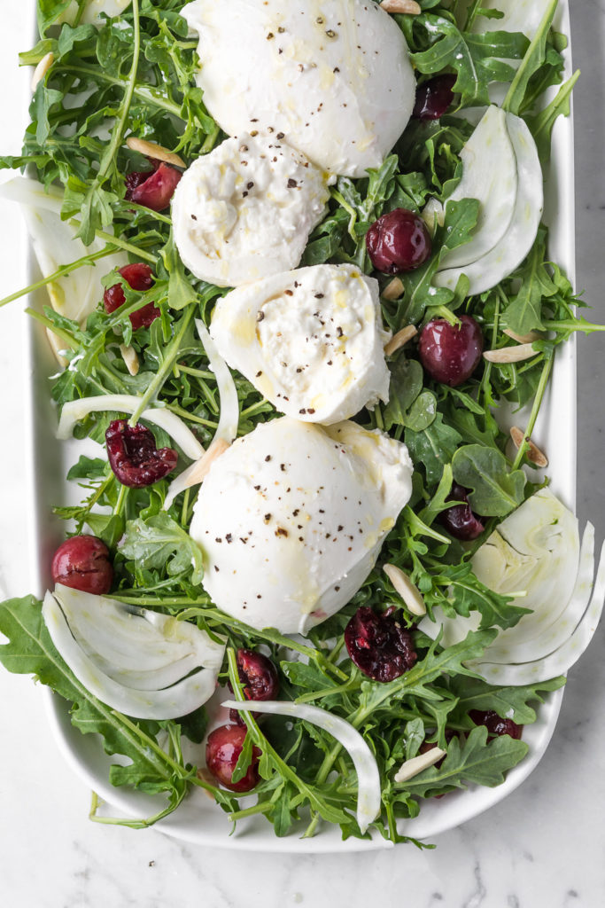 arugula fennel salad with burrata and pickled cherries -- withspice seasonal food blog