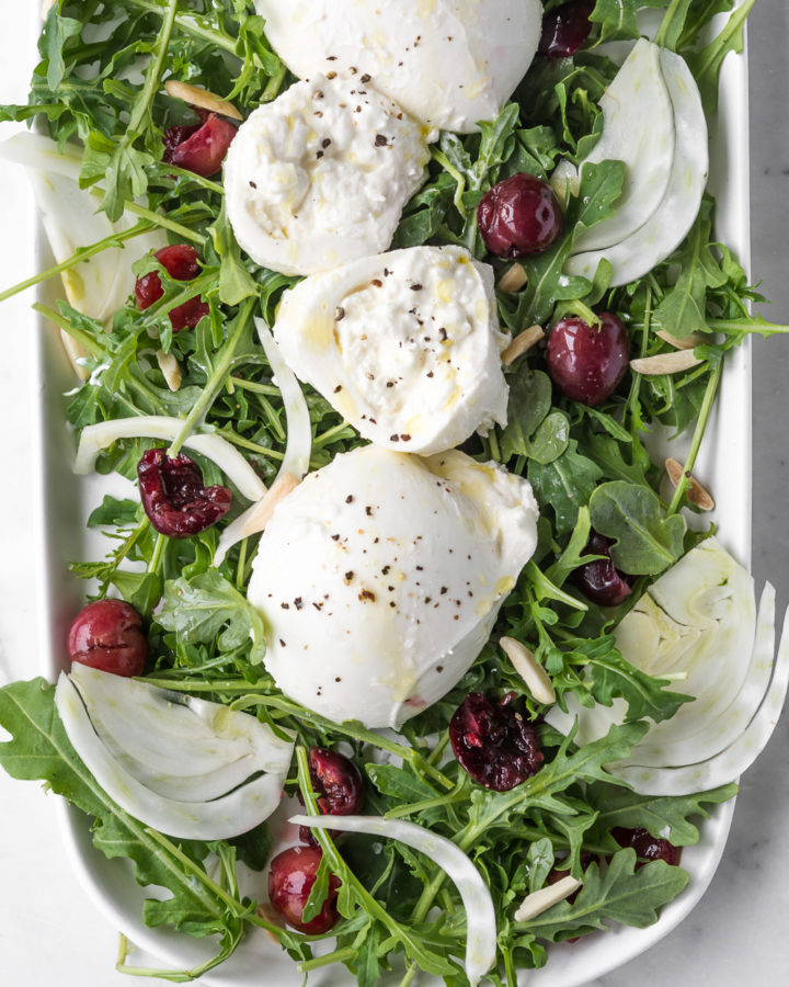 arugula fennel salad with burrata and pickled cherries -- withspice seasonal food blog