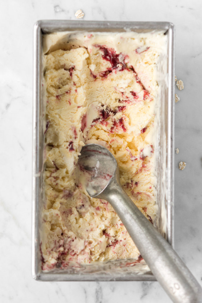 no churn oatmeal ice cream with sour cherry fruit swirl