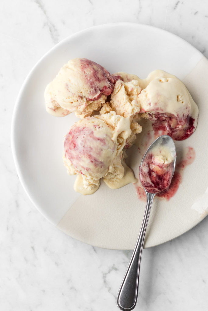 no churn oatmeal ice cream with sour cherry swirl