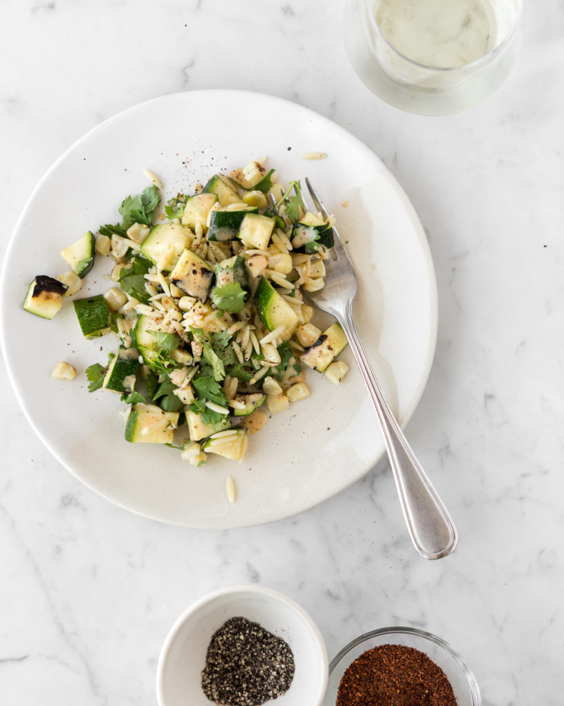 summer orzo pasta salad with grilled corn, zucchini and lime-- withspice seasonal food blog