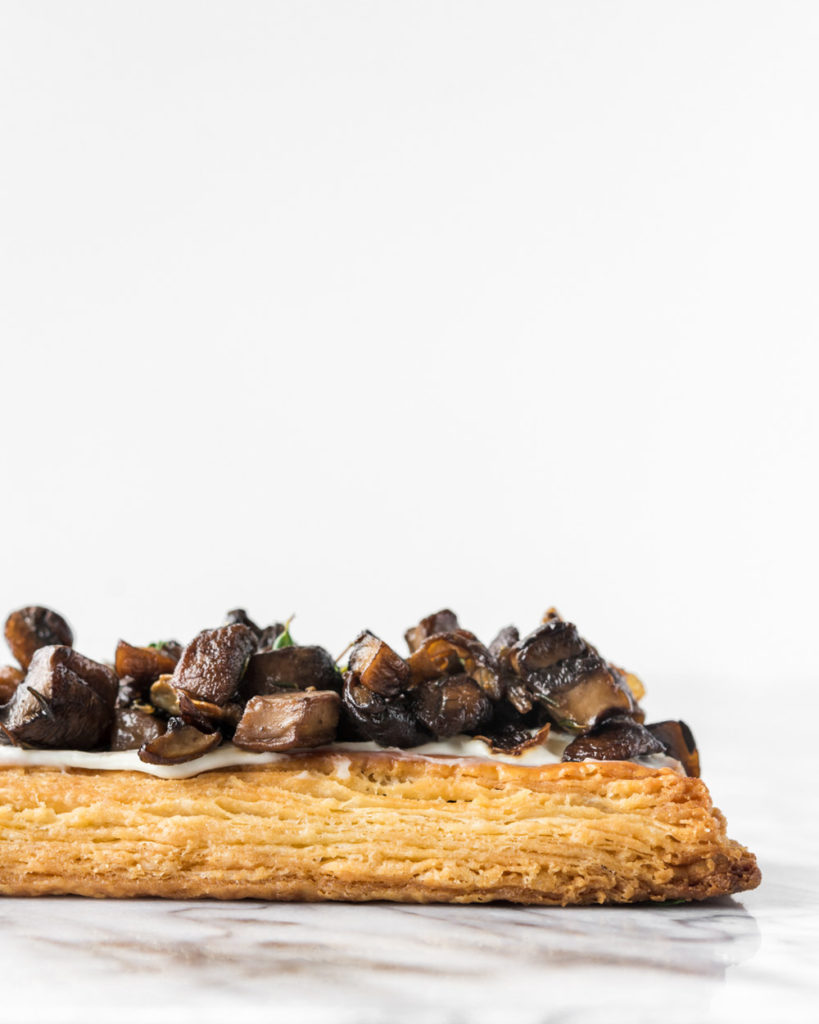 mixed mushroom tart with flaky creme fraiche pastry