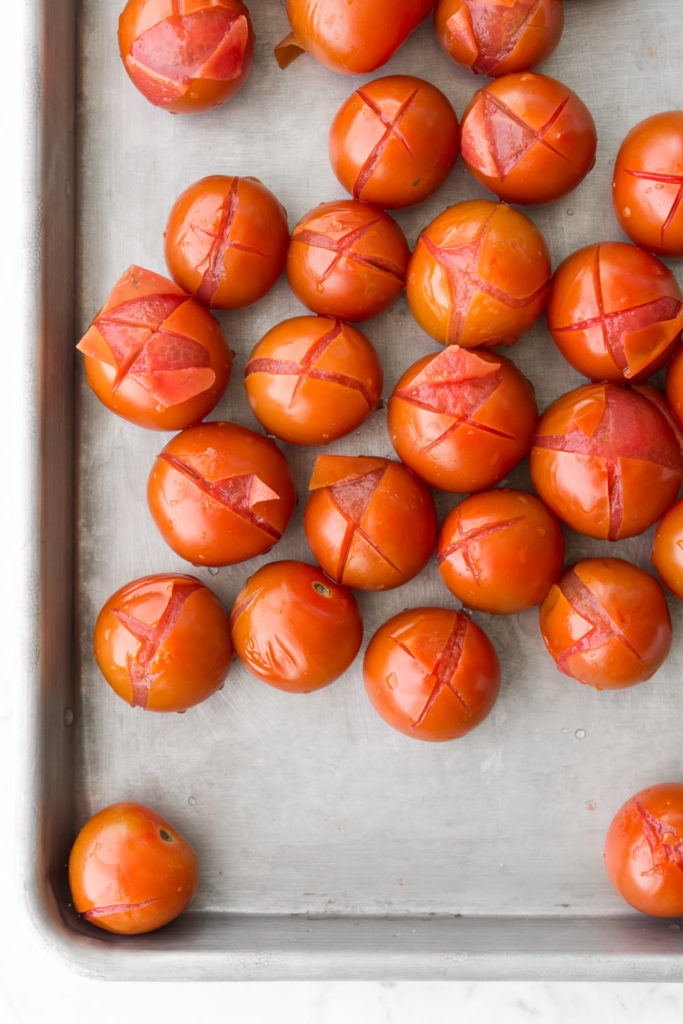 blanched summer tomatoes