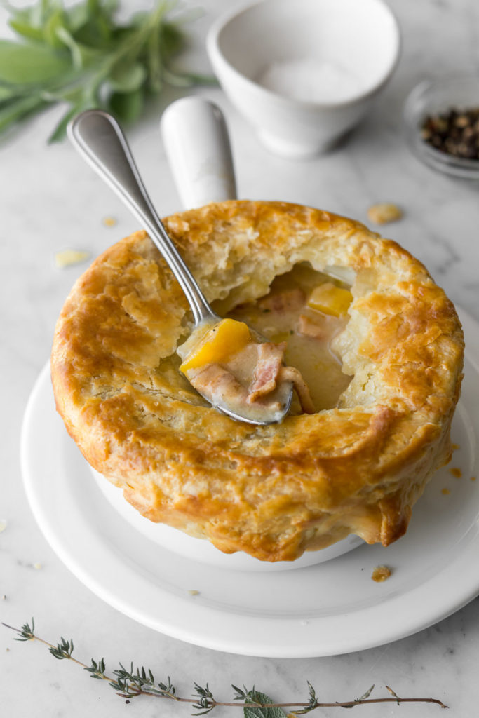 savory pumpkin pot pie with white beans and bacon4