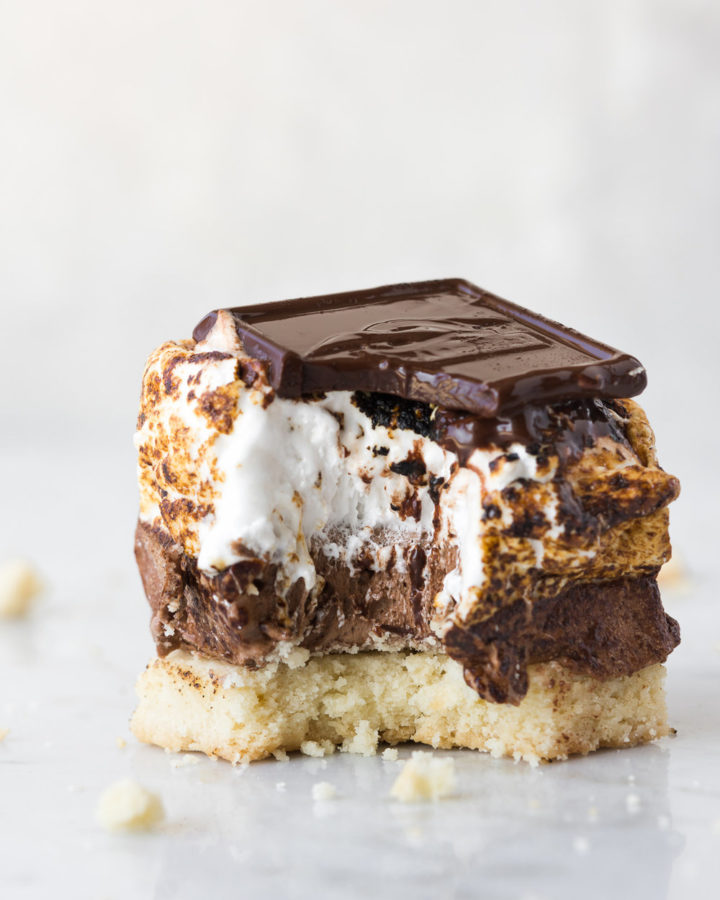 smore's with mocha almond marshmallows with dark chocolate and shortbread