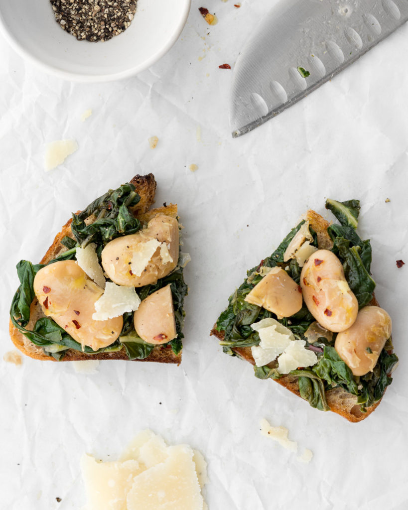 swiss chard and giant white beans on toast recipe-- withspice food blog