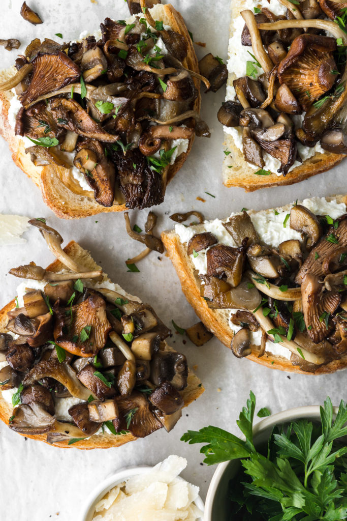 wild mushroom toast with brown butter, ricotta and parsley recipe