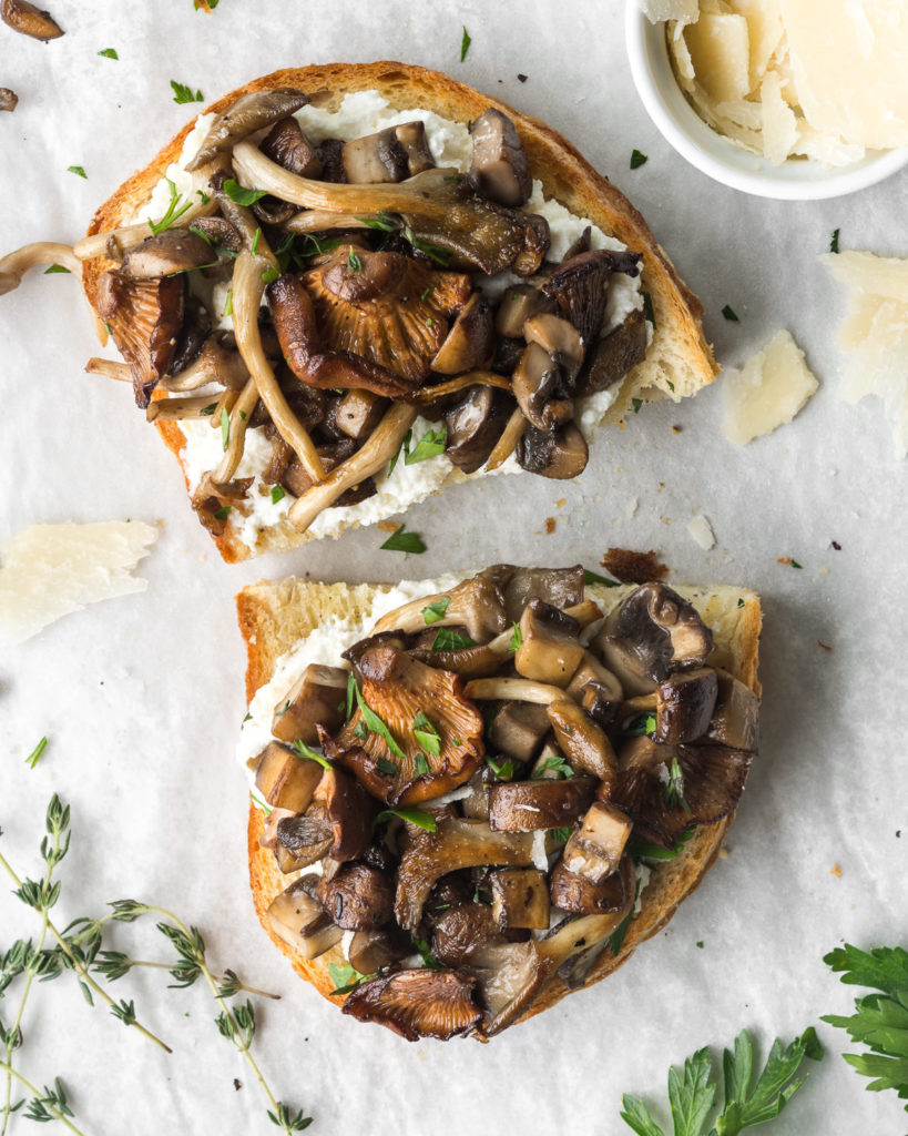 wild mushroom toast with ricotta and brown butter