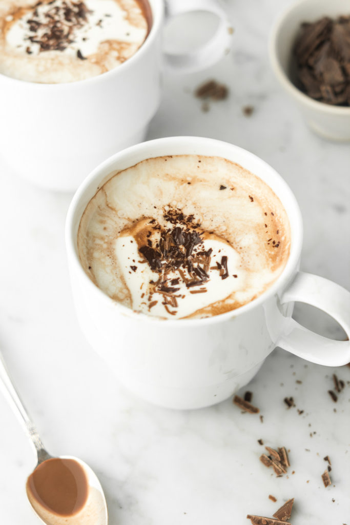 alcoholic hot chocolate with coconut milk and cognac