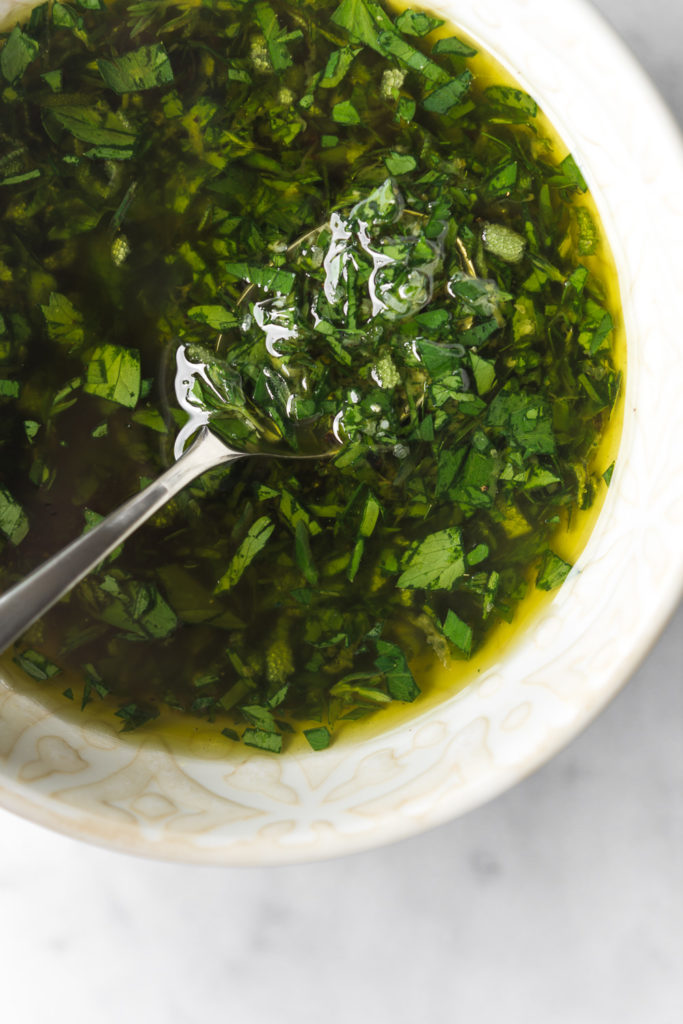 fresh herb, lemon and olive oil topping