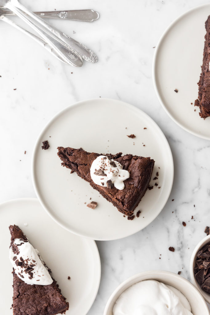 espresso chocolate souffle cake with whipped cream