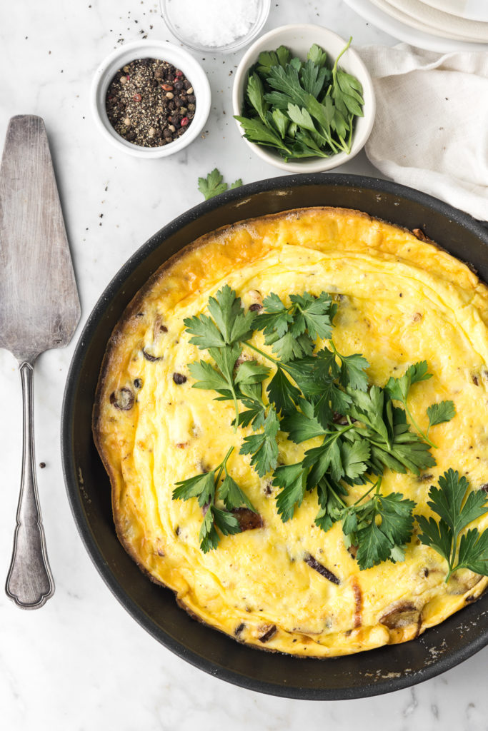 mushroom leek frittata with truffles and gruyere