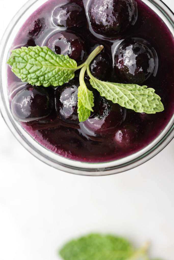 chia breakfast pudding with warm maple butter blueberries