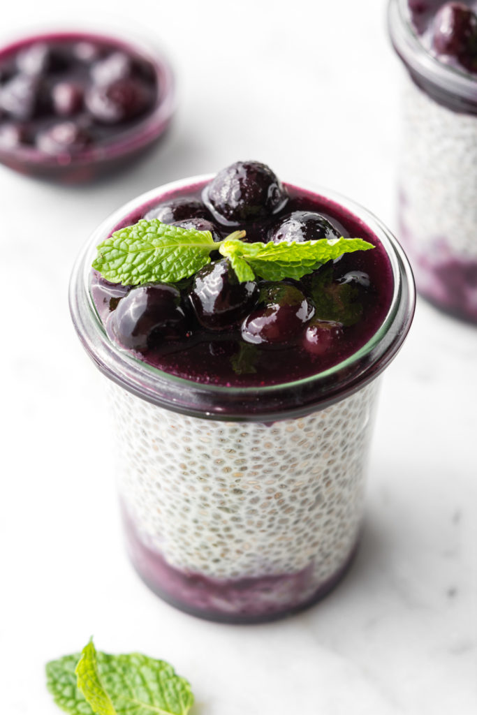 chia seed breakfast pudding with maple butter blueberries