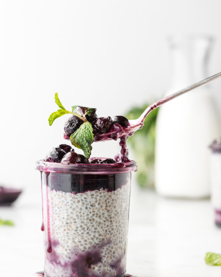 overnight chia seed pudding with maple butter blueberries