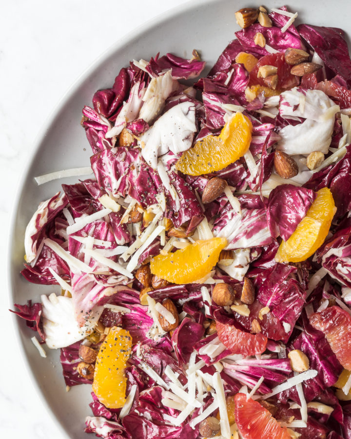 radicchio salad with oranges, pecorino and smoked almonds