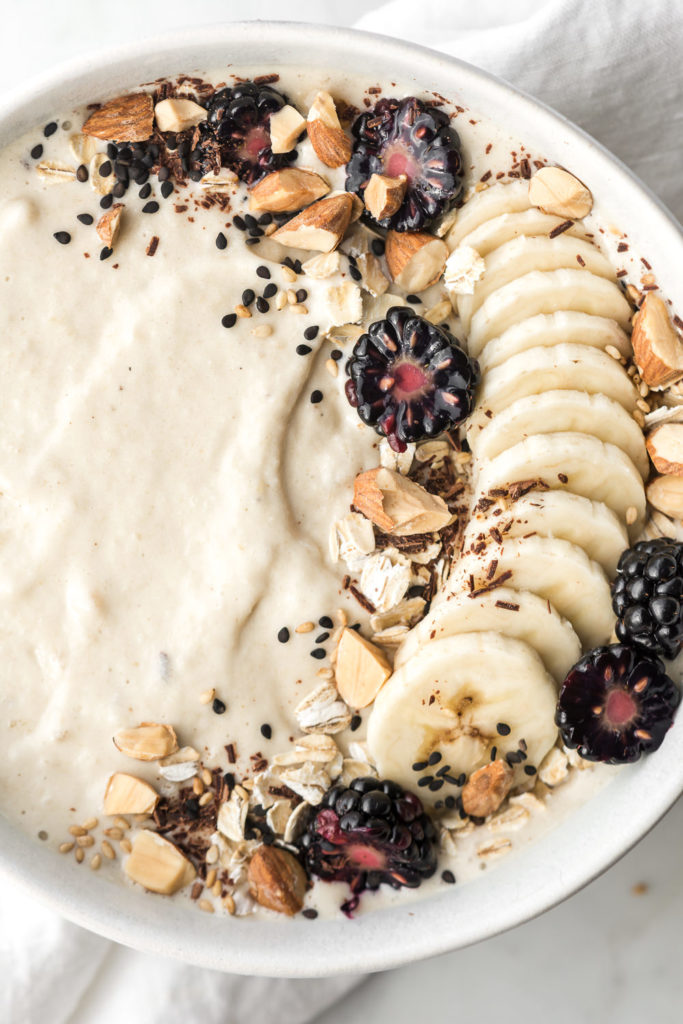 banana smoothie bowl with tahini and honey