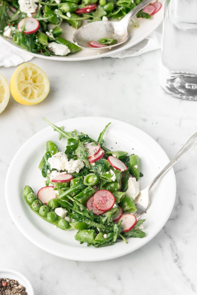 spring salad with radishes, feta and arugula