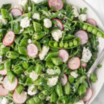 sugar snap pea salad with radishes, feta and arugula