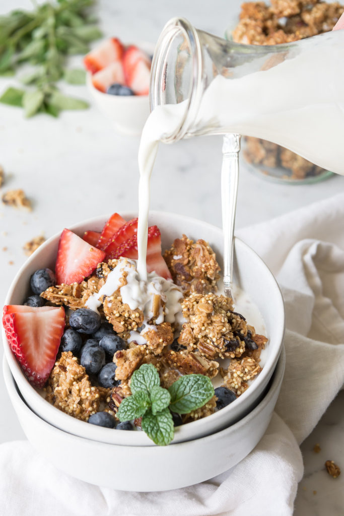 chunky homemade granola clusters with olive oil and maple