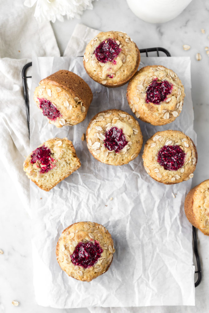 oat muffins with raspberry jam