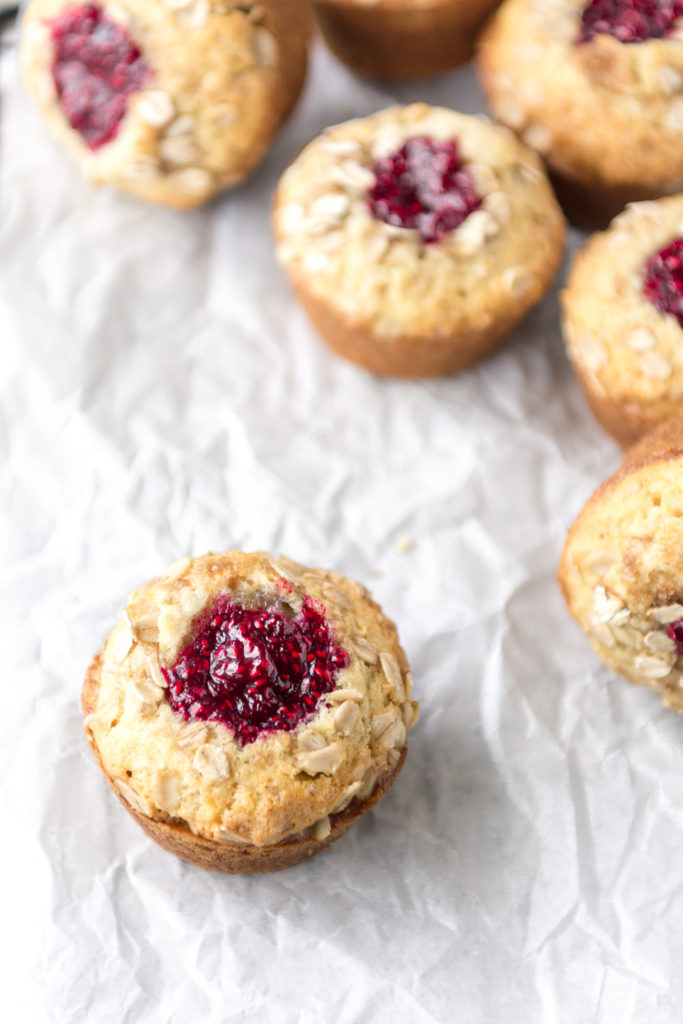 raspberry jam oat muffins