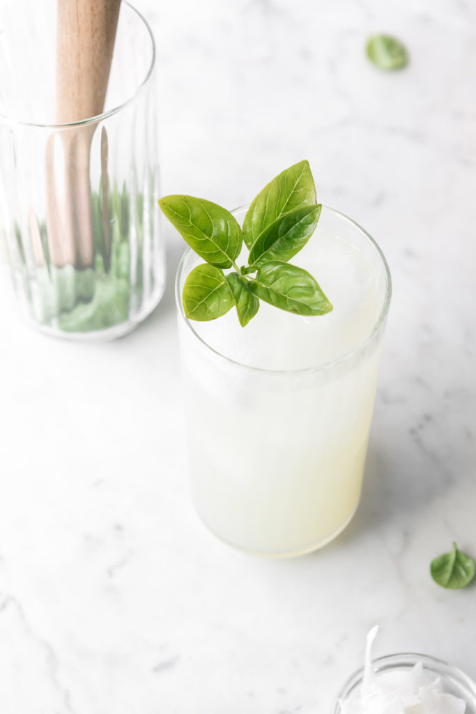 coconut mojito with lime and basil