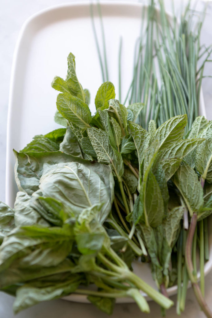 fresh herbs (basil, mint and chives)