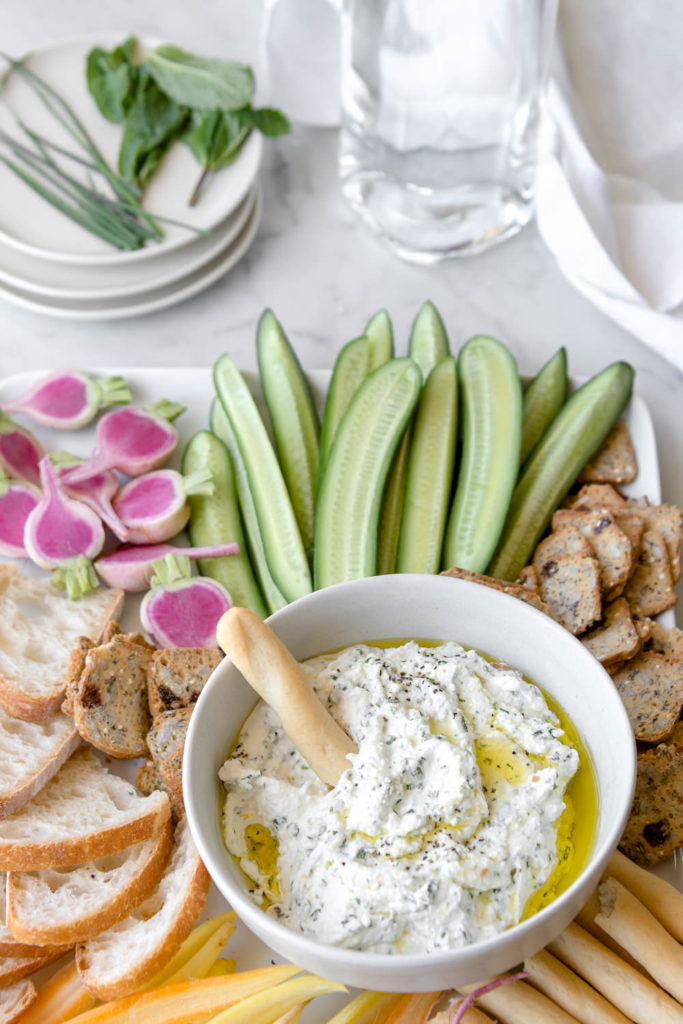 summer snack ricotta dip with vegetables