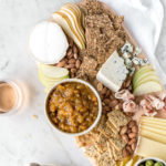 cheese board with spicy peach chutney
